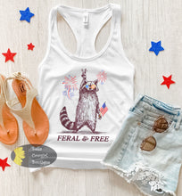 Load image into Gallery viewer, Feral & Free Fireworks Racoon July 4th Patriotic Country Women's Tank Top