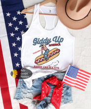 Load image into Gallery viewer, Giddy Up Hot Dog Cowboy Vintage Rodeo July 4th Western Women's Tank Top