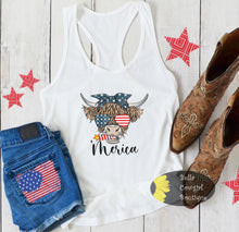 Load image into Gallery viewer, July 4th Fireworks Cow Western Patriotic Women's Tank Top