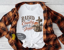 Load image into Gallery viewer, Raised On Country Roots And Jesus Western T-Shirt