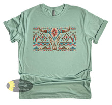 Load image into Gallery viewer, Aztec Boho Distressed Steer Skull T-Shirt