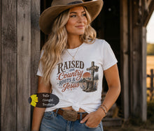 Load image into Gallery viewer, Raised On Country Roots And Jesus Western T-Shirt