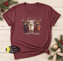 Load image into Gallery viewer, Festive Christmas Light Cows Western T-Shirt