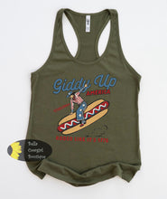 Load image into Gallery viewer, Giddy Up Hot Dog Cowboy Vintage Rodeo July 4th Western Women's Tank Top