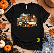 Load image into Gallery viewer, Backwoods And Boos Vintage Fall Truck Pups Halloween T-Shirt
