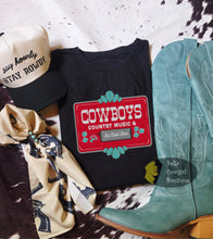 Load image into Gallery viewer, Cowboys Country Music And Ice Cold Beer Turquoise Distressed Rodeo Western T-Shirt