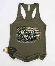 Load image into Gallery viewer, Navy Mom American Flag Patriotic Women's tank Top