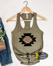 Load image into Gallery viewer, Black And Orange Distressed Tribal Aztec Western Women's Tank Top