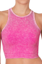 Load image into Gallery viewer, Neon Hot Pink Washed Ribbed Cropped Tank Top