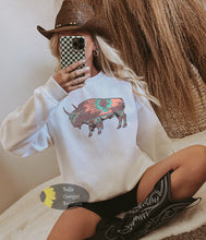 Load image into Gallery viewer, Turquoise And Peach Aztec Buffalo Western Sweatshirt