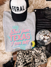 Load image into Gallery viewer, Turquoise & Pink She's From Texas I Can Tell Western Country Music Concert T-Shirt