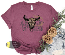 Load image into Gallery viewer, Leopard Steer Skull Punchy Rodeo Western T-Shirt