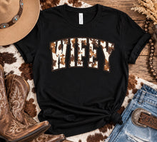 Load image into Gallery viewer, Brown Cow Print Wifey Western T-Shirt
