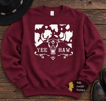 Load image into Gallery viewer, Yee Haw Steer Skull Western Sweatshirt