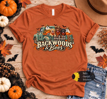 Load image into Gallery viewer, Backwoods And Boos Vintage Fall Truck Pups Halloween T-Shirt