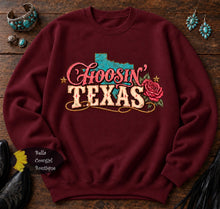 Load image into Gallery viewer, Choosin' Texas Turquoise With Rose Country Music Western Sweatshirt