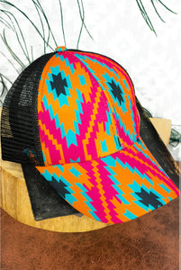 Flames Aztec Ponytail Hat