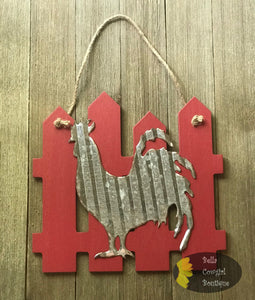 Rooster Chicken Picket Fence Farmhouse Wall Decor