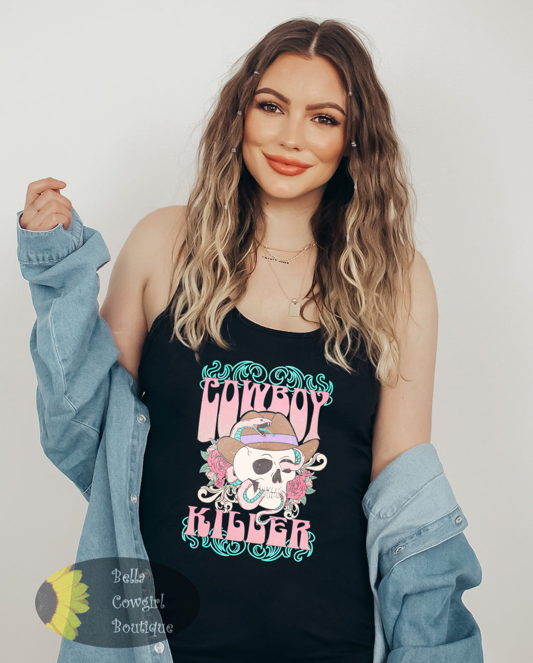 Cowboy Killer Skull Western Vintage Halloween Women's Tank Top