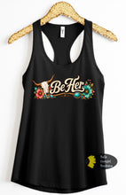 Load image into Gallery viewer, Be Her Steer Skull Turquoise Country Music Women's Tank Top
