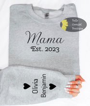 Load image into Gallery viewer, Personalized Mama Sweatshirt With Children Names And Date On Sleeve Christmas Gift For Mom Custom Mom Christmas Sweatshirt
