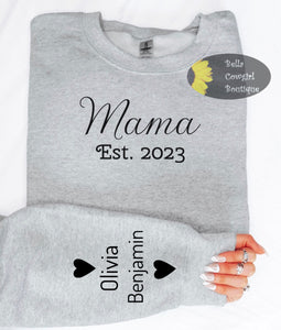 Personalized Mama Sweatshirt With Children Names And Date On Sleeve Christmas Gift For Mom Custom Mom Christmas Sweatshirt