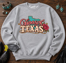 Load image into Gallery viewer, Choosin' Texas Turquoise With Rose Country Music Western Sweatshirt
