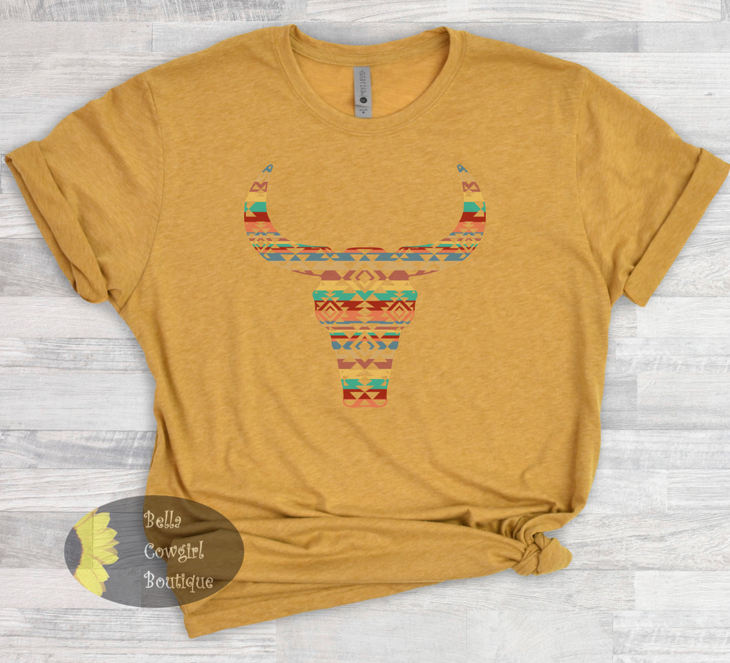Southwestern Aztec Cow Skull T-Shirt