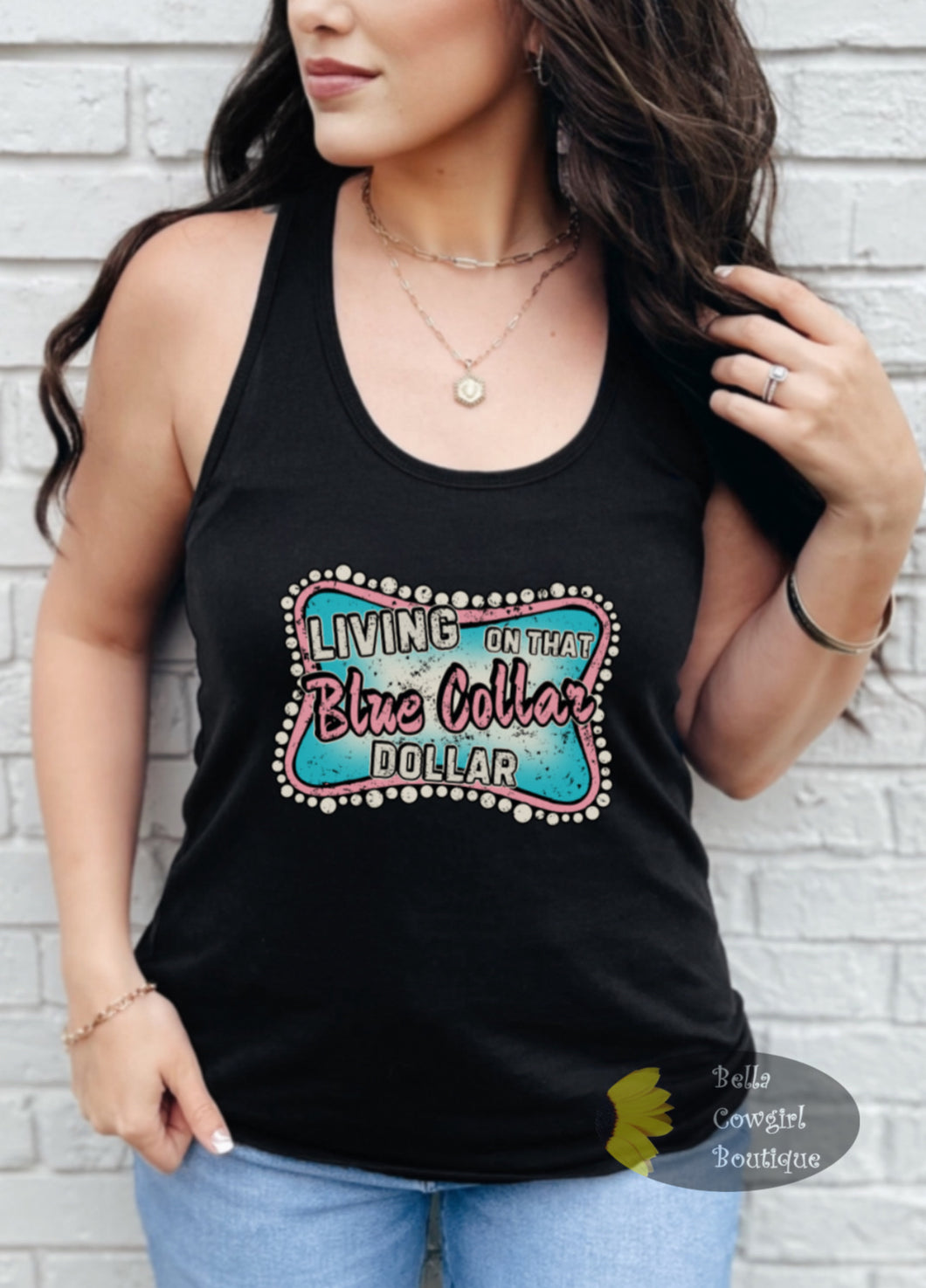 Living On That Blue Collar Dollar Country Music Women's Tank Top