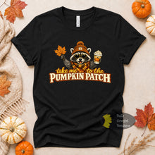 Load image into Gallery viewer, Take me To The Pumpkin Patch Fall Pumpkin Spice Raccoon T-Shirt
