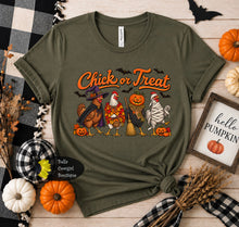 Load image into Gallery viewer, Chick Or Treat Funny Halloween Chickens In Costume Farmhouse Western T-Shirt
