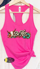 Load image into Gallery viewer, Be Her Steer Skull Turquoise Country Music Women's Tank Top
