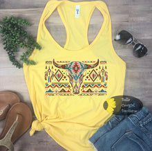 Load image into Gallery viewer, Aztec Boho Steer Skull Western Women's Tank Top
