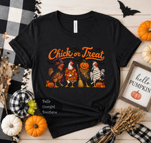 Load image into Gallery viewer, Chick Or Treat Funny Halloween Chickens In Costume Farmhouse Western T-Shirt
