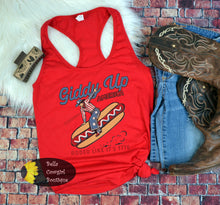 Load image into Gallery viewer, Giddy Up Hot Dog Cowboy Vintage Rodeo July 4th Western Women's Tank Top
