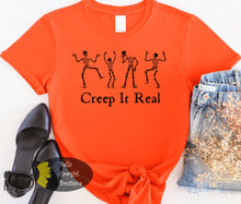 Load image into Gallery viewer, Creep It Real Skeleton Halloween T-Shirt
