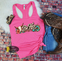Load image into Gallery viewer, Be Her Steer Skull Turquoise Country Music Women's Tank Top
