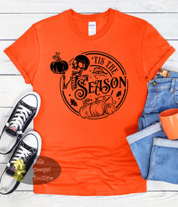Tis The Season Skeleton Pumpkin Halloween Women's T-Shirt