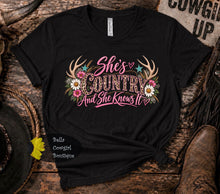 Load image into Gallery viewer, She's Country And She Knows It Deer Antler Country Music T-Shirt
