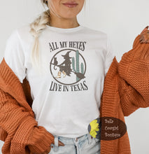 Load image into Gallery viewer, All My Hexes Live In Texas Funny Country Music Halloween T-Shirt
