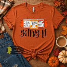 Load image into Gallery viewer, Getting Lit Pumpkin Spice Autumn Leaves Fall Candles Funny T-Shirt
