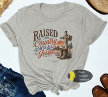 Load image into Gallery viewer, Raised On Country Roots And Jesus Western T-Shirt
