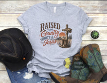 Load image into Gallery viewer, Raised On Country Roots And Jesus Western T-Shirt
