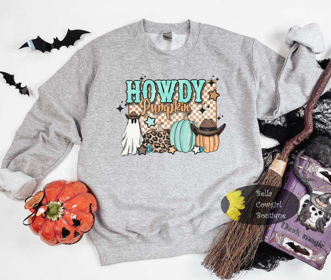 Howdy Pumpkin Cowboy Ghost Western Halloween Sweatshirt