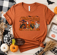 Load image into Gallery viewer, Chick Or Treat Funny Halloween Chickens In Costume Farmhouse Western T-Shirt
