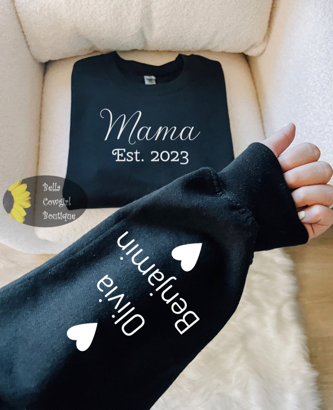Personalized Mama Sweatshirt With Children Names And Date On Sleeve Christmas Gift For Mom Custom Mom Christmas Sweatshirt