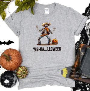 Yee HA-LLOWEEN Skeleton Cowboy Western Halloween Women's T-Shirt