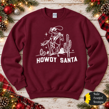 Load image into Gallery viewer, Howdy Roping Santa Western Christmas Sweatshirt
