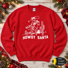 Load image into Gallery viewer, Howdy Roping Santa Western Christmas Sweatshirt
