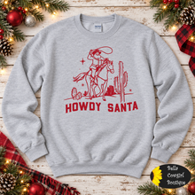 Load image into Gallery viewer, Howdy Roping Santa Western Christmas Sweatshirt
